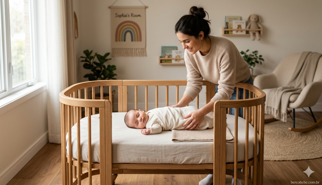 Mãe fazendo massagem relaxante em bebê para ajudar em como fazer bebe dormir a noite toda com carinho.